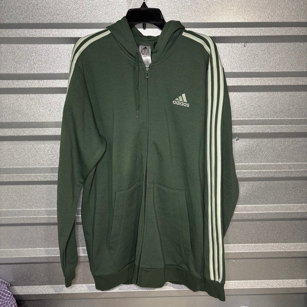 adidas 3-Stripes Full-Zip Hoodie Men's XLT Green Regular Fit